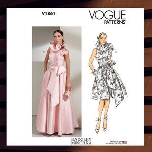 Badgley Mischka Vogue Pattern V1861‎ Ruffled Evening Gown Size 16-24
